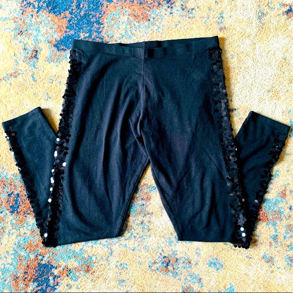 Victoria Secret’s, Black, Tuxedo Style Leggings with Paillettes Stripe, size L - Picture 2 of 6
